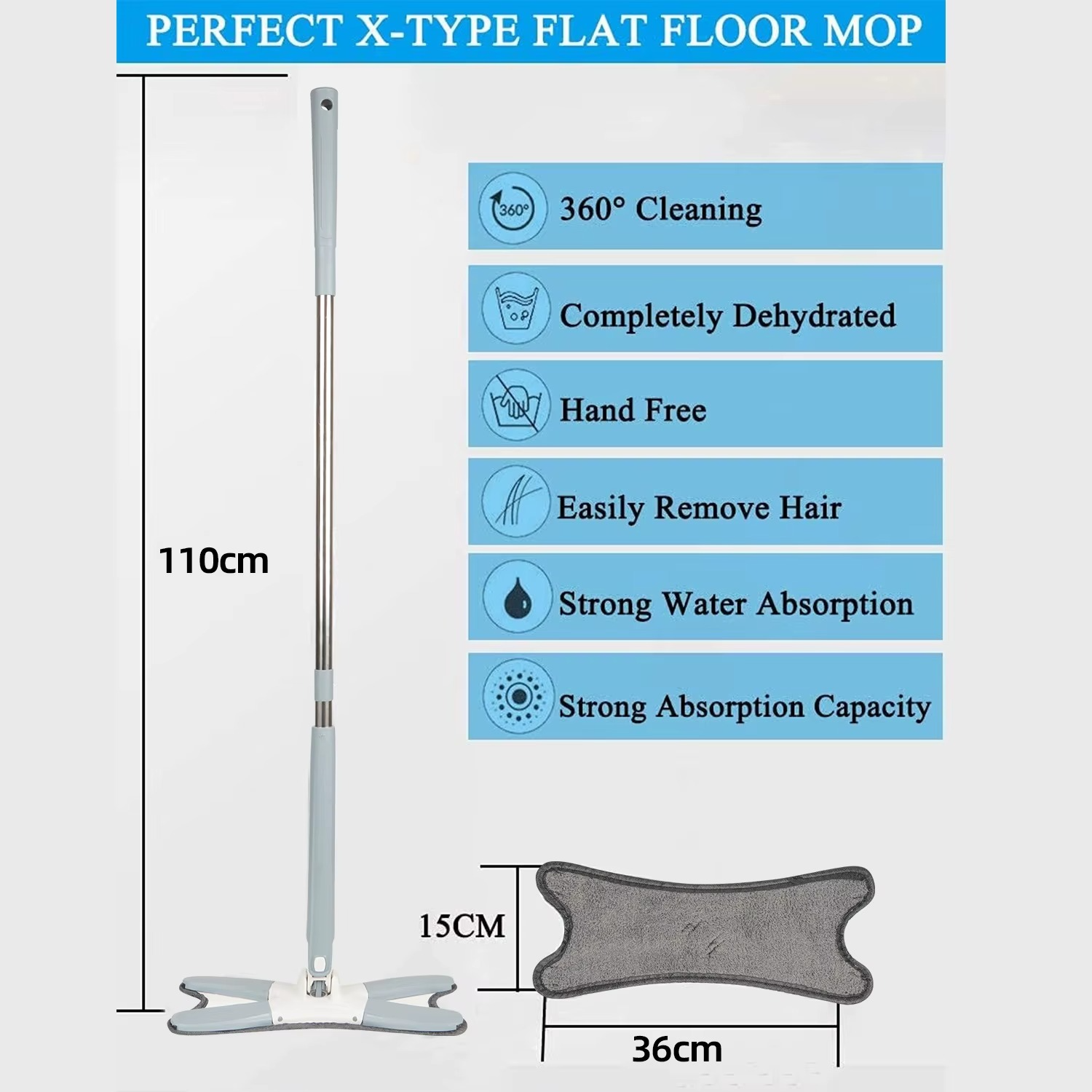 Balai Plat Microfibre 40 cm à Tige Rétractable