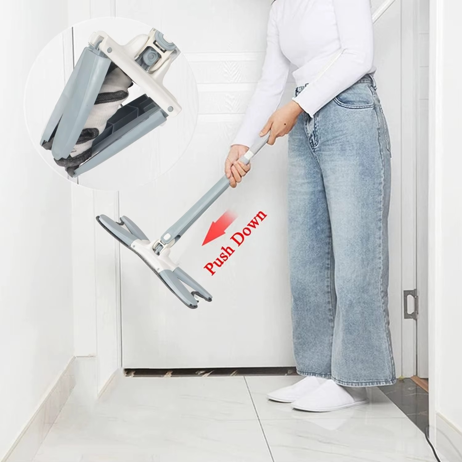 Balai Plat Microfibre 40 cm à Tige Rétractable