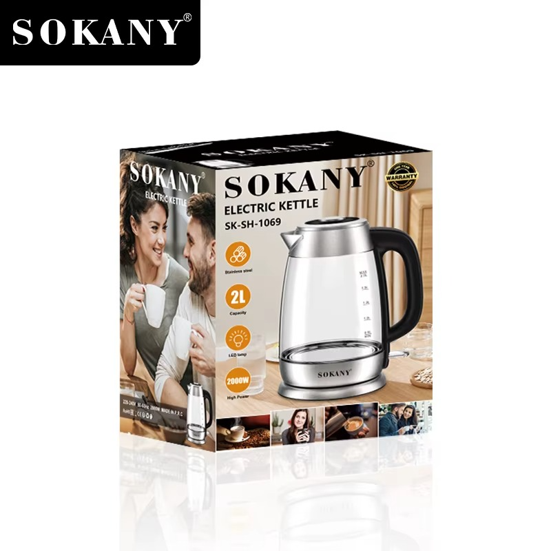 Bouilloire Électrique Sokany 2L – Verre Transparent