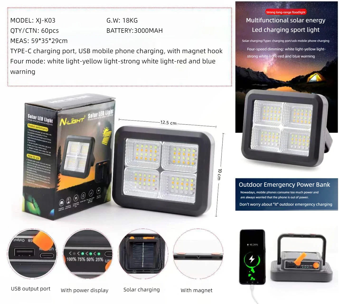 Le projecteur solaire rechargeable