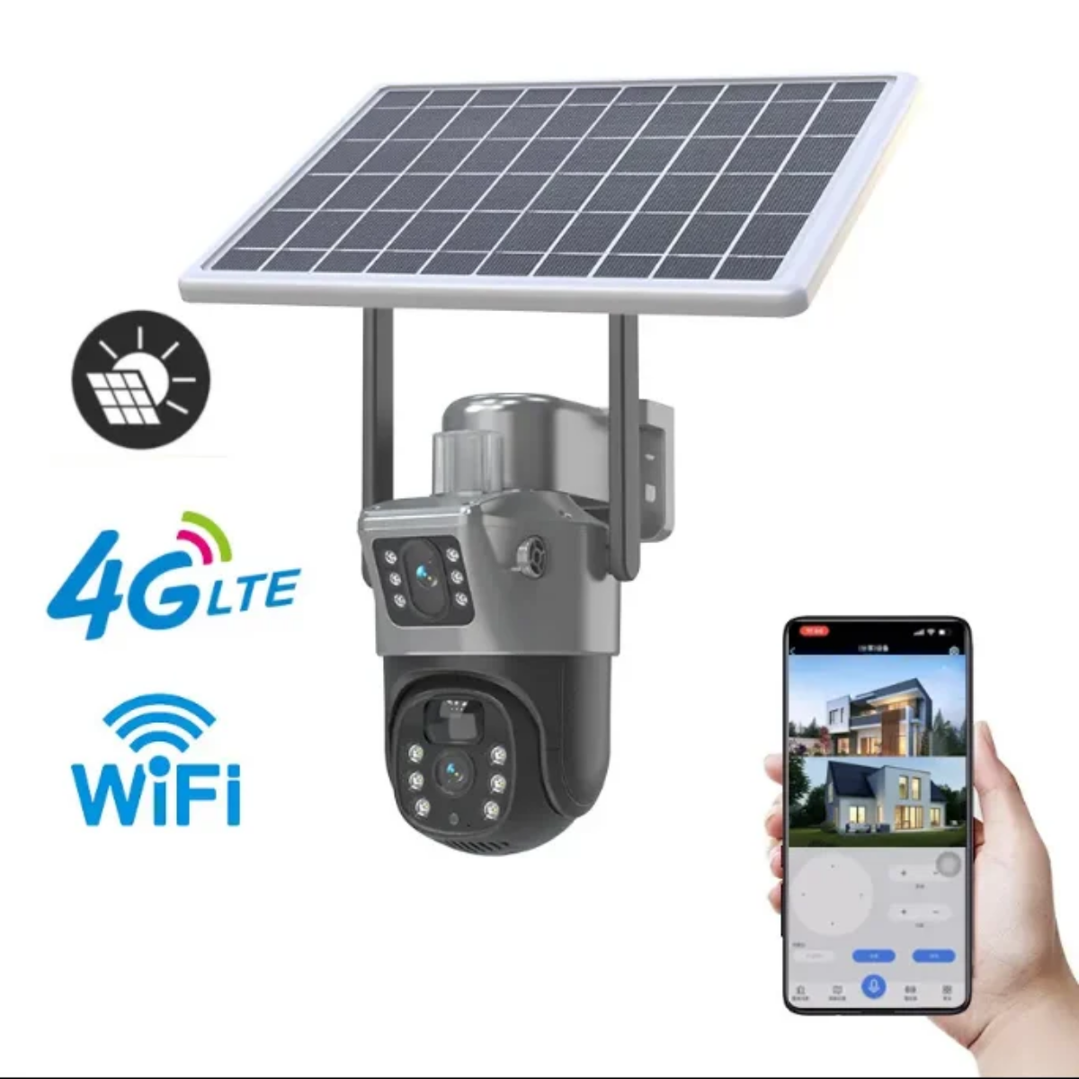Caméra de sécurité 4G double objectif.
