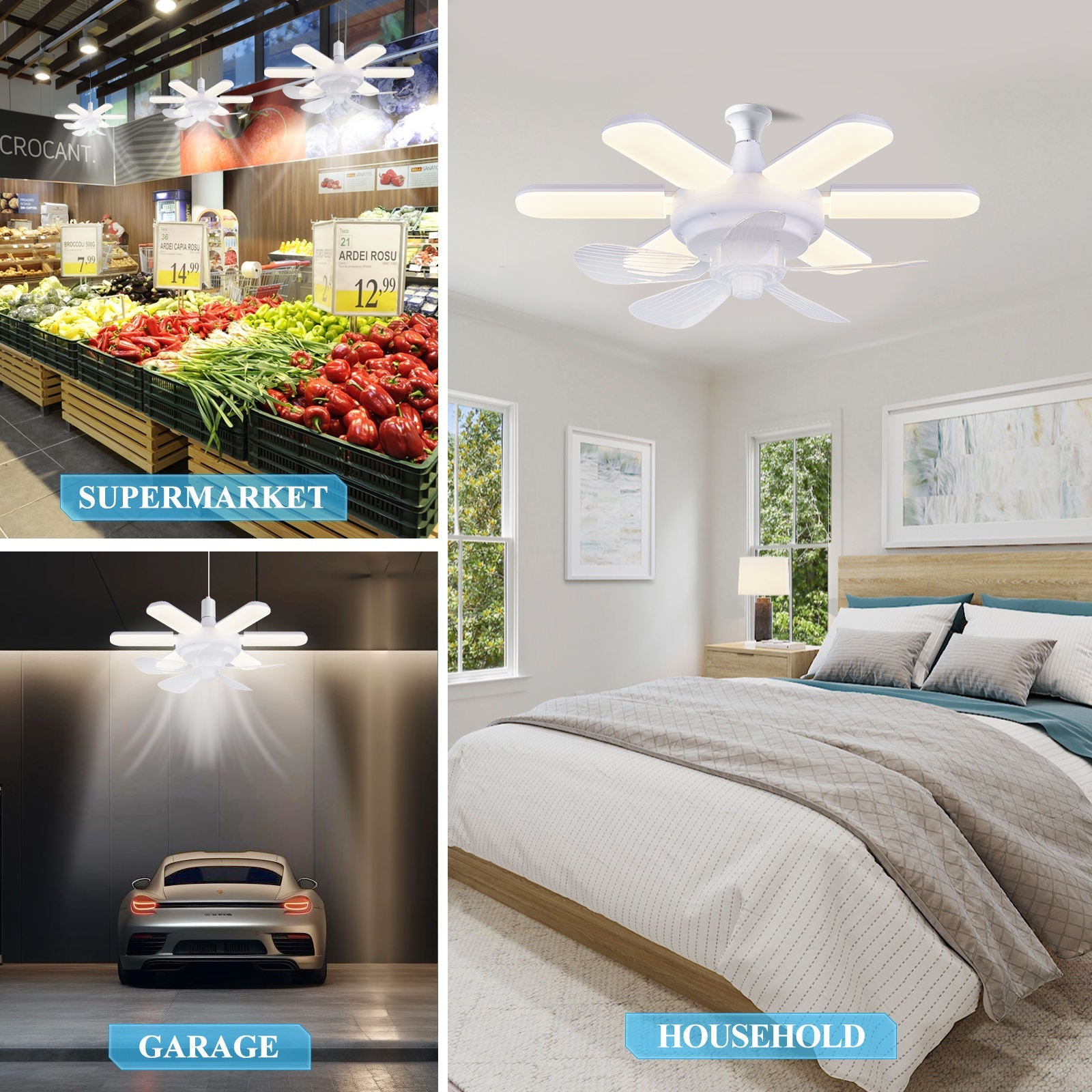 Ventilateur de plafond et une ampoule LED